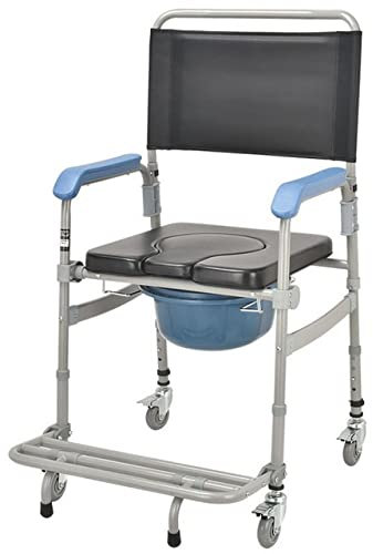 Fauteuil Roulant Commode, Chaise de Toilette Portative Légère de Chevet avec Toilettes Intégrées pour Personnes Handicapées Les Personnes Âgées Autres jusqu'à 150 Kg Hauteur Réglable Afficher