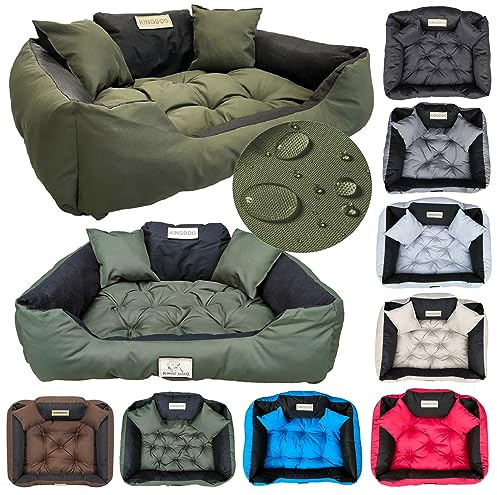 KING DOG Hundebett XL 115 x 95 cm mit hohem Rand 2 Kissen | Für große Hunde geeignet, waschbar und pflegeleicht, wasserabweisendes Material