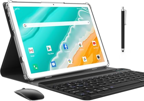 ZONKO Android 14 Tablet 10 Zoll 3-in-1 Tablet Mit Tastatur Maus Stift, 256GB TF 64GB ROM Octa-Core|WiFi 6 & Bluetooth 5.0 | Google GMS-Zertifizierung Widevine L1| 7000mAh |13MP|Tablette PC - Silber