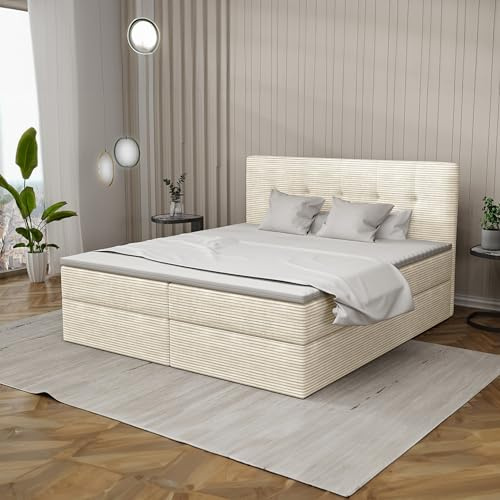 Imebel Boxspringbett 200x200 mit Bettkasten - Bett mit Matratze H3 und 2 Bettkästen - Schlafzimmerbett mit Topper - Bequemes und Elegantes Doppelbett für das Schlafzimmer