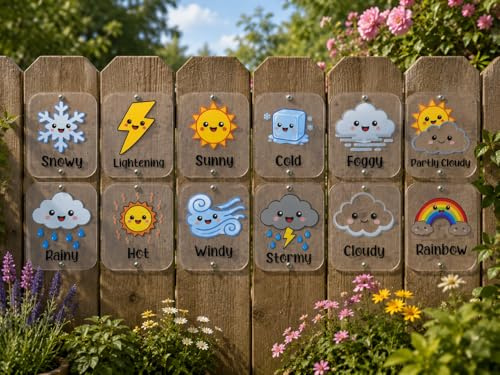 Weather Learning Signs for Garden, 9 Weather Conditions, Outdoor Educational Display, Multi-Color