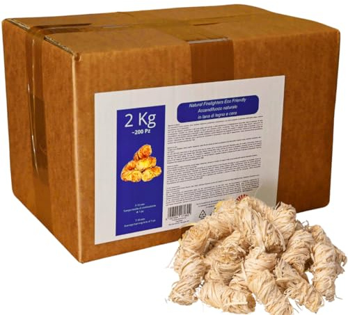 Sunrise Accendifuoco Naturale Ecologico 2Kg Camino Accendi Fuoco Riccioli Lana Accendi Legna Campeggio Barbecue Accendi Legna Forno Camino Falò BBQ (200 Pz)