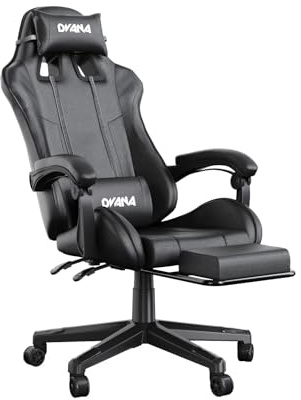 CAIYUN Gaming Chair, Ergonomic Computer Chair with Footrest, Vedio Game Chairs for Adults, Height Adjustable PC Chairs with 360°-Swivel Seat Lumbar Support and Headrest, Black