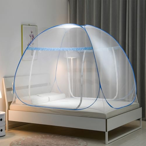 Kensbro Zanzariera Da Letto Matrimoniale, 180 * 200cm Zanzariera Pop Up, Pieghevole Zanzariera Per Letto Con Doppia Porta Per Camera Da Letto Campeggio