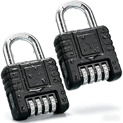 Diyife 2 Pack Zahlenschloss, 4-stelliges Kombinationsschloss, Schloss mit Zahlencode, Vorhängeschloss mit Zahlencode, Ein-Knopf-Entriegelung, Zahlen Schloss für Schuppen, Schule - 2 Stück Schwarz