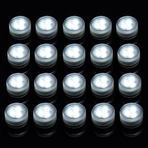 LUXJET Mini Unterwasser Wasserdichte Led Lights - Weiße Teelichter Batteriebetrieben, kleines Led-Kerzenlicht, Vase Aquarium Whirlpool Party Hochzeit Dekoration (20pcs ohne Fernbedienung)