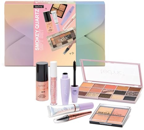 Technic Smokey Quartz 7-Piece Full Size Makeup Gift Set | Eyes Brows Glow and Gloss, Complete Glam Kit