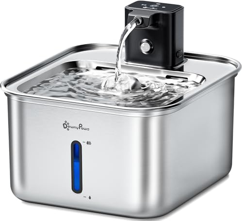DownyPaws Cat Water Fountain Stainless Steel Wireless, 101 oz/3L FurSink Cordless Water Fountain for Cats, Battery Operated Cat Fountains for Drinking with Motion Sensor, Easy Clean, Metal