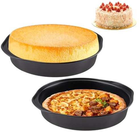 inodiref 2 Piezas Bandeja Pizza Horno 8 Pulgadas Molde Bizcocho Horno 20cm Molde Tarta Acero Al Carbono Antiadherente Desmoldado Rápido y Fácil de Limpiar Ideal Para Pasteles Pizzas y Repostería