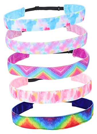 VICASKY 5stücke Verstellbare Sport Stirnbänder Kreative Haarschmuck Für Outdoor Und Home Gym rutschfest Und Atmungsaktiv Farbverlauf Design Zufällige Farben