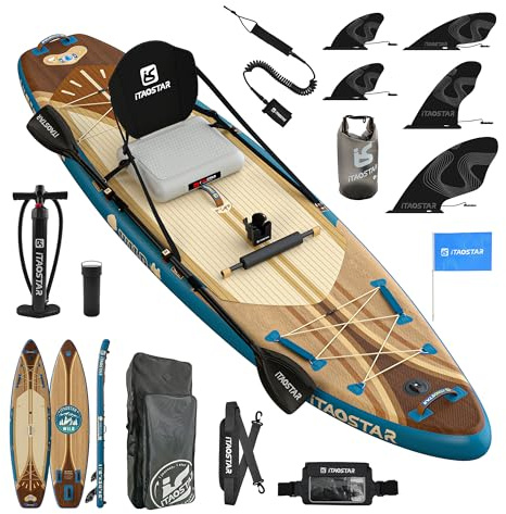 iTAOSTAR Wild 11'×36/11'6×34/12'6×33 Inflatable Paddle Board with Seat, One-Stop Premium SUP Board Gears, Tailored 5 Fins, Stable Stand Up Paddle Boards for Youth/Adults of All Levels