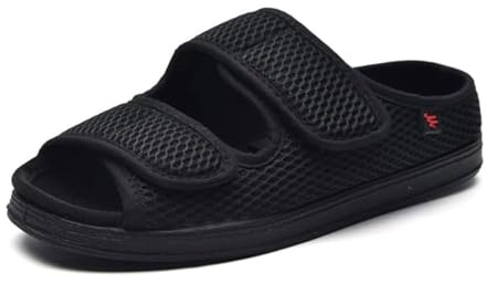 Generico Pantofole Per Diabetici E Piedi Gonfi Uomo Donna Estive Aperte Sandali Ortopediche Pianta Larga Scarpe Regolabile Strappo (Nero, Adulto, 49, Numero, Sistema Taglie Calzature EU, Larga)