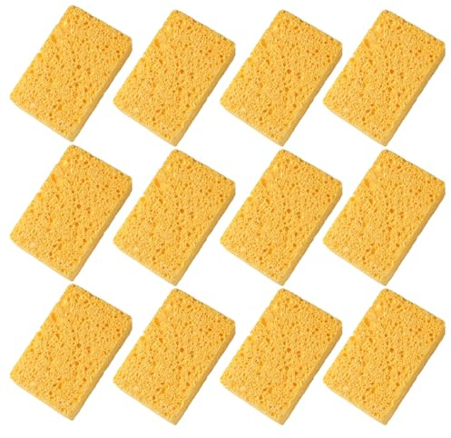 fkngcp Dish Sponge 12Pcs Non-Scratch Scrub Sponge Absorbent Kitchen Sponges Quick Foaming Dish Scrubber Pads for Effortless Cleaning Dishes, Pots, Pans Yellow