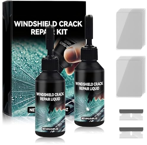 GNHG 2pcs Kit Reparation Pare Brise,Colle à Pare Brise,Verre,Efface Rayure,Colle Voiture,Kit De Réparation De Verre Fissuré Pour Craquelures,Rayures,Trous,Dommages En Étoile