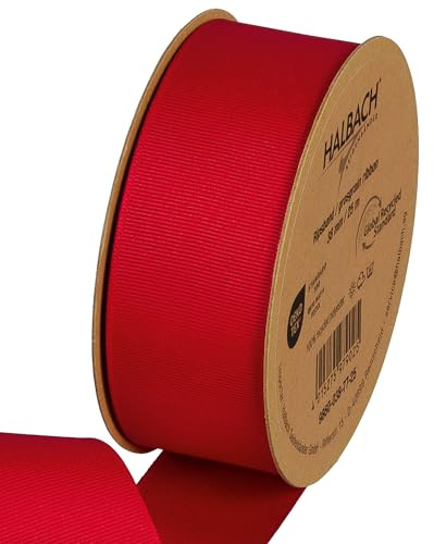Halbach sidenband premium ripsband | bredd: 38 mm längd: 25 m | hållbart presentband av återvunnen polyester | Perfekt som band | färg: röd