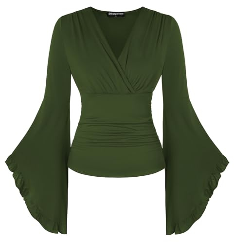 SCARLET DARKNESS Women Renaissance Corset Blouse Vintage V Neck Medival Wrap Blouse