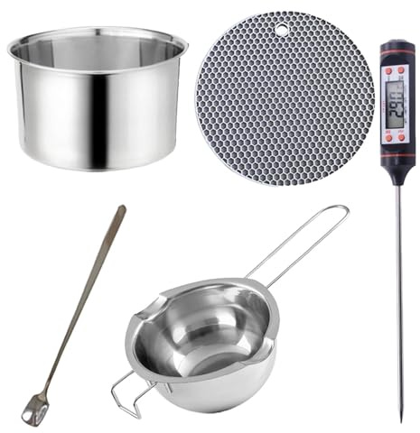 Casserole à chocolat - Casserole en acier inoxydable 304, kit de fabrication de bougies, set de casseroles pour bain-marie avec thermomètre et poignée | Casseroles résistantes à la chaleur pour faire