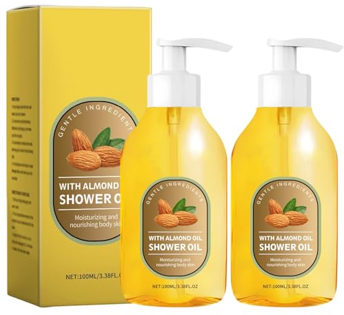Olio doccia corpo con mandorle e vitamina E, detergente corpo idratante e nutriente, detergente delicato, più liscio e morbido, lenitivo e rigenerante per pelli sensibili e secche (2pcs)