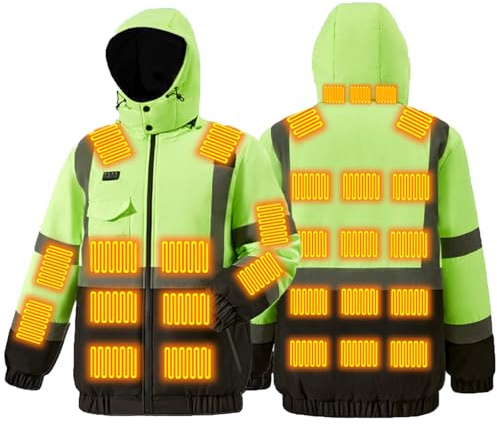 UHouse Beheizbare Jacke Herren Arbeitsjacke Winter Reflektierende Jacken mit 29 Heizzonen USB Outdoor Heizjacke Beheizte Warnjacke Beheizbar Warnschutzjacke Wärme Wanderjacke Skijacke Outdoorjacke
