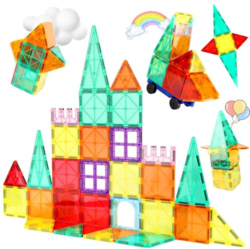 mysoler Magnetische Bausteine 47 Magnetbausteine Magnetische Fliesen | STEM Kinderspielzeug Magnet Sensorisches Spielzeug Magnet Bauspielzeug Montessori Spielzeug für 3+ Jahre Jungen Mädchen