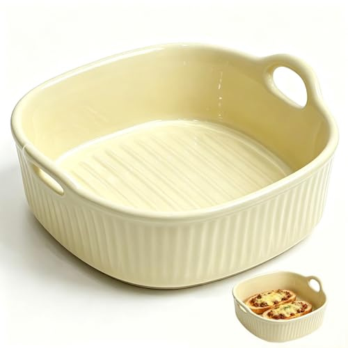 Rund Auflaufform Keramik für Heißluftfritteuse 18.5 x 17 x 6 cm Bunt Glasierte Auflauf- & Lasagneform mit Griffen, 650ML Lasagneform Rund Backform Keramik für Lasagne, Pommes Frites, Suppe