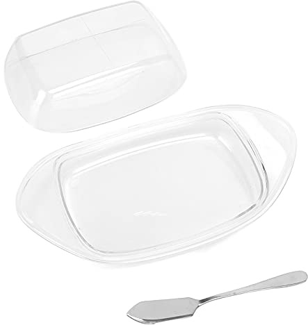 Caja para Mantequilla con Cuchillo Cortador y Tapa Verde, Contenedor de Plástico PP y Acero Inoxidable 22.5x12.5x7cm - Conserva Frescura y Sabor, Diseño Elegante en Forma de Barc (Mantequera con