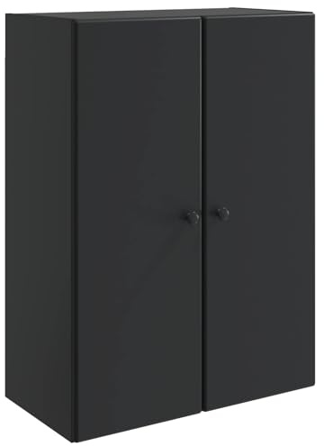 Kaorsrow Armario de pared negro 66 x 34,5 x 90 cm – Moderno armario colgante de madera con 2 puertas y asas de metal – Armario de almacenamiento versátil para salón y garaje