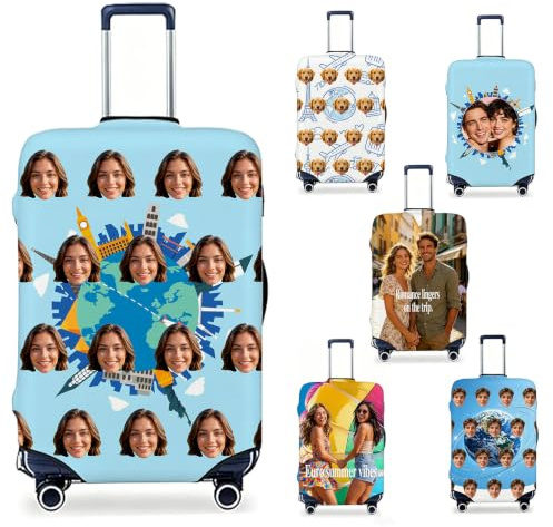 Individuelle Kofferschutzhülle, personalisierte Foto-Reisekofferhülle | Personalisierbar mit Name, Foto, Text, Handgepäck-Reisekoffer, Schutzhülle, elastisch, waschbar, 4 Größen
