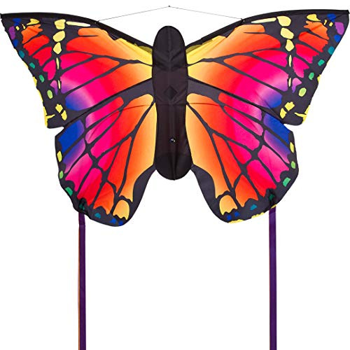 HQ 106543 - Butterfly Kite Ruby L, Kinderdrachen Einleiner, ab 5 Jahren, 80x130cm und 2x600 cm Drachenschwanz, inkl. 17kp Polyesterschnur 40m auf Spule, 2-5 Beaufort