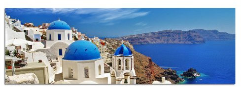 Paul Sinus Art Panoramabild auf Leinwand und Keilrahmen 120x40cm Santorini Häuser Dom Meerblick