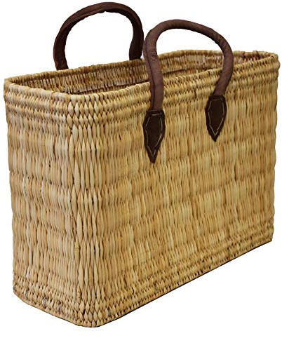 Einkaufskorb aus Seegras I geflochtene Tasche mit Ledergriff I groß mit kurzem Griff I Natur I Abmessungen: 45x20x30 cm