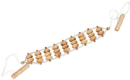 Gravidus Massageband für Rücken mit Rollen Rückenmassagegerät Massagegerät Rücken mit Griffen aus Holz und 47 cm Rollfläche