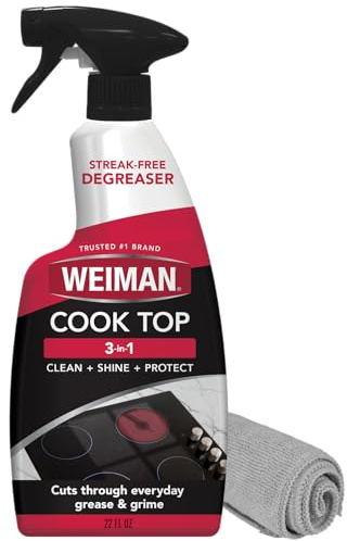 Weiman 22 Fl Oz Cooktop Cleaning Spray & Microfiber Cloth – Cooktop & Oven Cleaner for Streak & Residue Free - Non-Abrasive Degreaser Safe for Glass & Ceramic