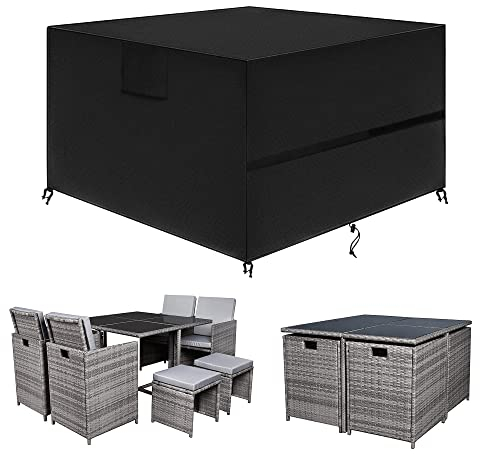 SIRUITON 120x120x74cm Cube Garden Furniture Cover,Heavy Duty Waterproof 420D Oxford Fabric Patio Set Protector with Air Vent,Rattan Cube Garden Table Cover(Square Black)