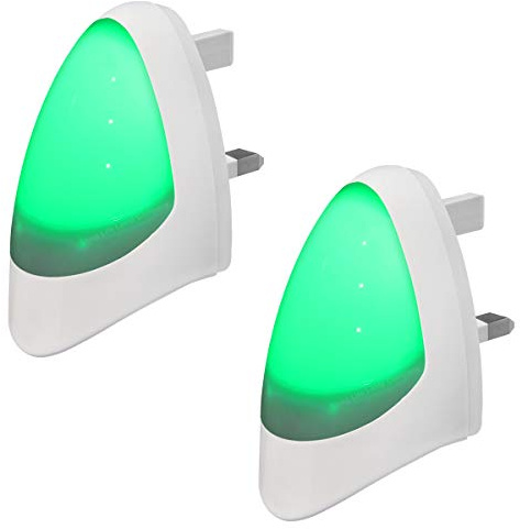2 Pack Green Automatic LED Night Light - Plug in & Energy Saving Dusk 2 Dawn LED Night Light