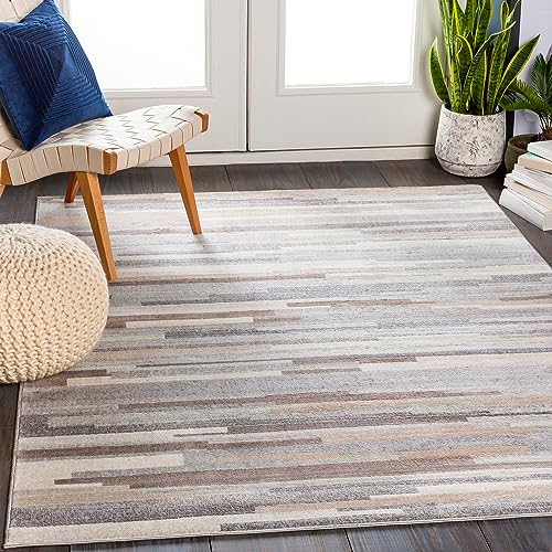 Livabliss Granada Alfombra Abstracta - Alfombra de Pasillo para Cocina, Entrada - Alfombras Salon Pelo Corto, Suave y Lujosa Facil de Cuidar - Alfombras Pasillo Larga de 160x216cm, Gris, Cuero, Marfil