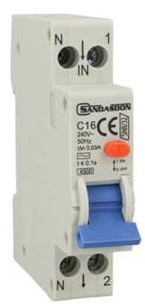 Interruttore Magnetotermico Differenziale 1P+N 16A C16 4.5kA 30mA 220V Occupa 1 Modulo DIN