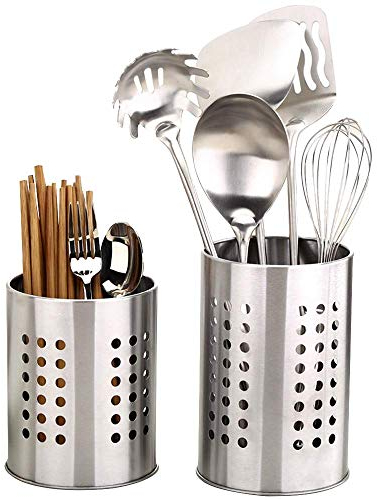 2 Pcs Kitchen Stainless Steel Cooking Utensil Holder, Stainless Steel Rust Proof Large Kitchen Utensil Organizer Flatware Caddy for Organize Drawers and Countertops for All Kitchens