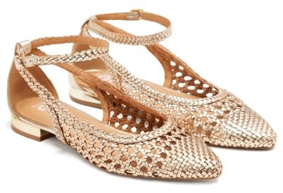 GIOSEPPO Bailarinas Doradas Trenzadas DE Punta Fina para Mujer DELL