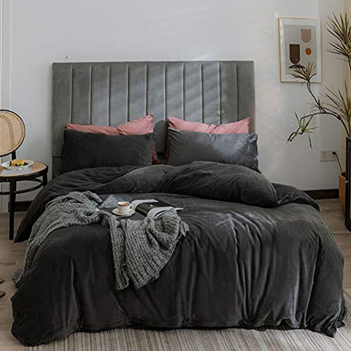 Michorinee Winter Plüsch Bettwäsche Set 135x200 cm 4teilig Anthrazit | Oeko‑Tex Winterbettwäsche, Cashmere Touch, Flauschig & Warme Coral Fleece, 2 Bettbezug 135x200 cm + 2 Kissenbezug 80x80 cm
