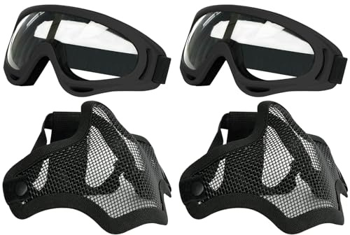 Aoutacc Airsoft Maske und Goggles Set, Half Face Full Steel Mesh Maske und Schutzbrillen für CS/Jagd/Paintball/Schießen