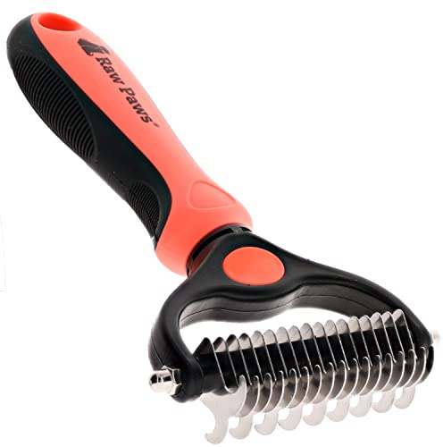 Raw Paws Undercoat Rake & Dematting Tool - Pet Grooming Comb for Shedding, Matted Fur, Knots and Tangles - Stainless Steel Deshedding Brush for Dogs and Cats - Blue