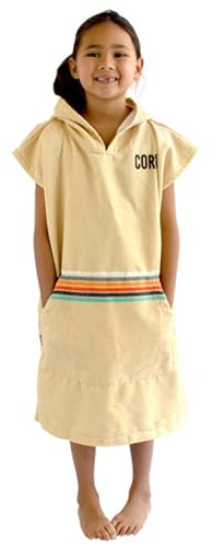 COR Surf Kinder Handtuch Poncho - Weicher, schnell trocknender Bade Poncho aus Mikrofaser, Kapuzenhandtuch mit Taschen, leicht und farbecht für Kinder von 3-8 Jahren, Retro Sand, Einheitsgröße