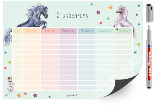 younikat Stundenplan abwischbar magnetisch Pferd - DIN A4 - dv977 | Wiederbeschreibbar, Digitaldruck, Whiteboard-Oberfläche, magnetischer Rückseite, zum Schulanfang, Einschulung, inkl. Stift