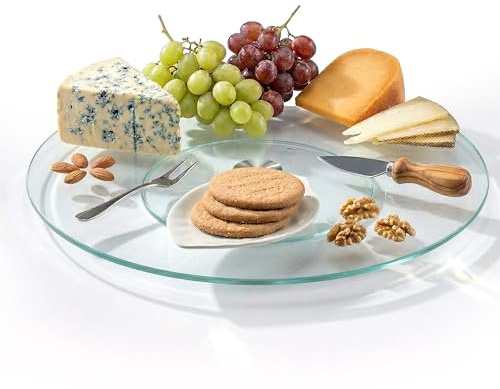 GEEZY Glass Lazy Susan Turntable with Non Slip Base, 32cm - 360 Degree Rotating Serving Platter - Round Swivel Food Tray for Dining Table, Parties, Cake Decorating & Centrepiece Display