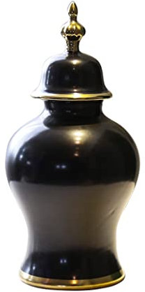 Slow time 16 Porzellan-Tempel-Jar-Vase, keramisches dekoratives Ingwer-Glas mit Deckel, modernes Keramik glänzend, schwarz