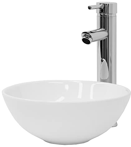 ML-Design Lavabo Sobre Encimera, Ø 28x11,6cm, Cerámica, Diseño Redondo, Lavadero Blanco Brillante, Lavamanos Sobremesa Sanitario Baño o Aseo, Moderno y Elegante, Pila Común sin Válvula de Desagüe