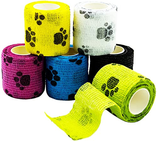 SZXMDKH Lot de 6 rouleaux de bandage cohésif auto-adhésif pour animaux domestiques, vétérinaires, non tissés, élastiques, pour les doigts, le sport et les étirements, 5 cm x 4,5 m