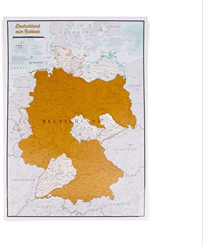 Deutschlandkarte zum Rubbeln mit Geschenkhülse - Maps International - Das perfekte Geschenk für alle Reisen - Kartografisches Detail mit Ländern - und Ländergrenzen - 59 x 42 cm