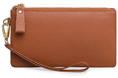 SENDEFN Wristlet Bag, RFID Blocking Clutch Bags, Genuine Leather Handbags for Women with Wrist Strap and Zip Pocket Compartment